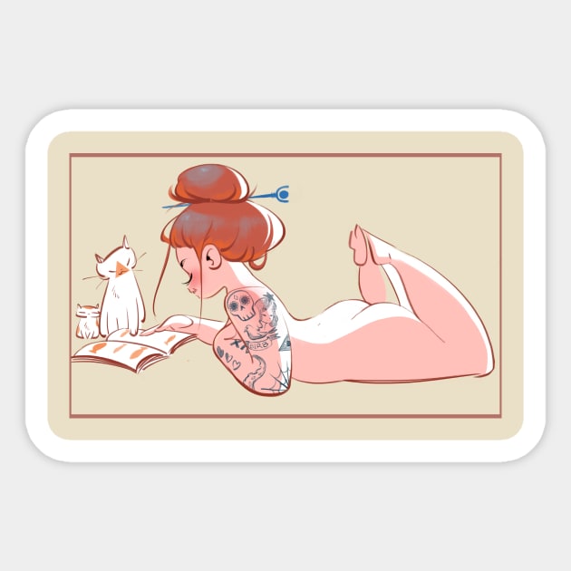 Reading to the cats Sticker by philtomato